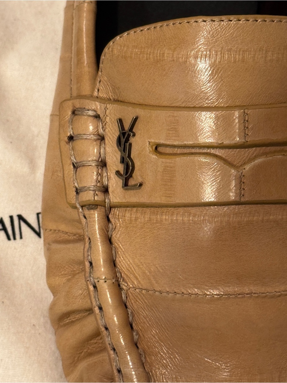 Saint Laurent Tan Eel Leather Backless Penny Loafer Slide - Picture 10 of 15